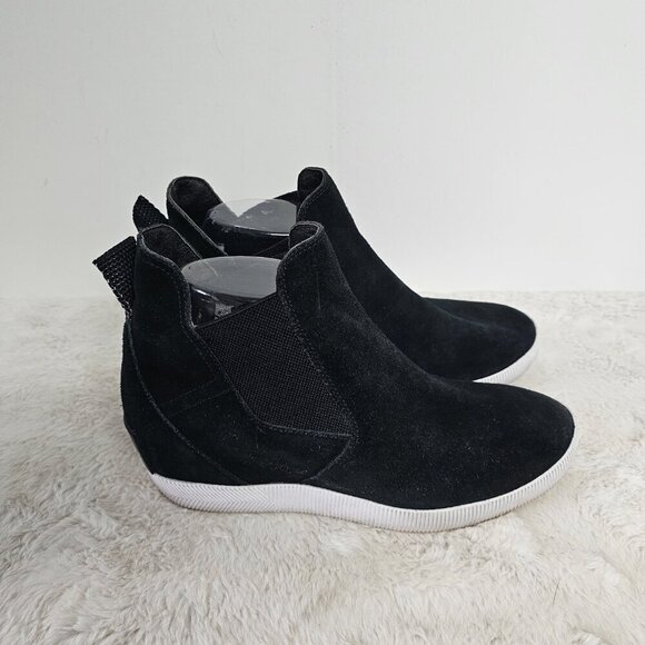 Sorel Black Athletic Pull On Fabric Hidden Wedge Skater Punk Bootie 8 - Picture 4 of 12